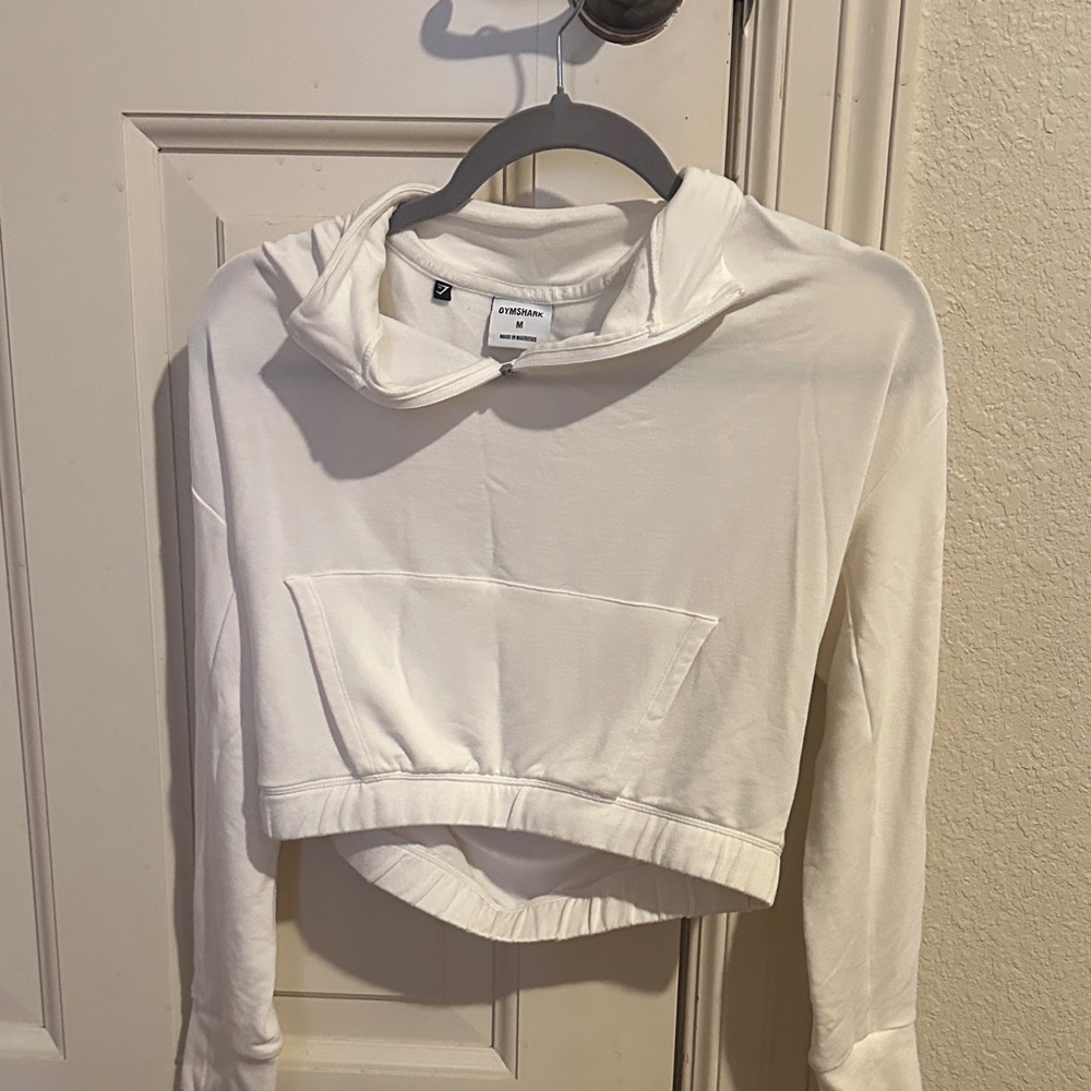Gymshark White Cropped Hoodie Size: M